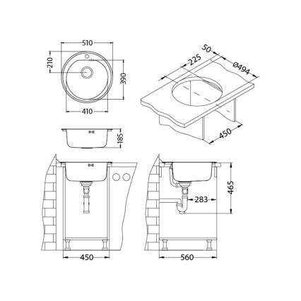 ALVEUS 1116756 - Kuhinjski sudoper FORM pr. 51 cm mat čelik/saten, dubina 18,5 cm