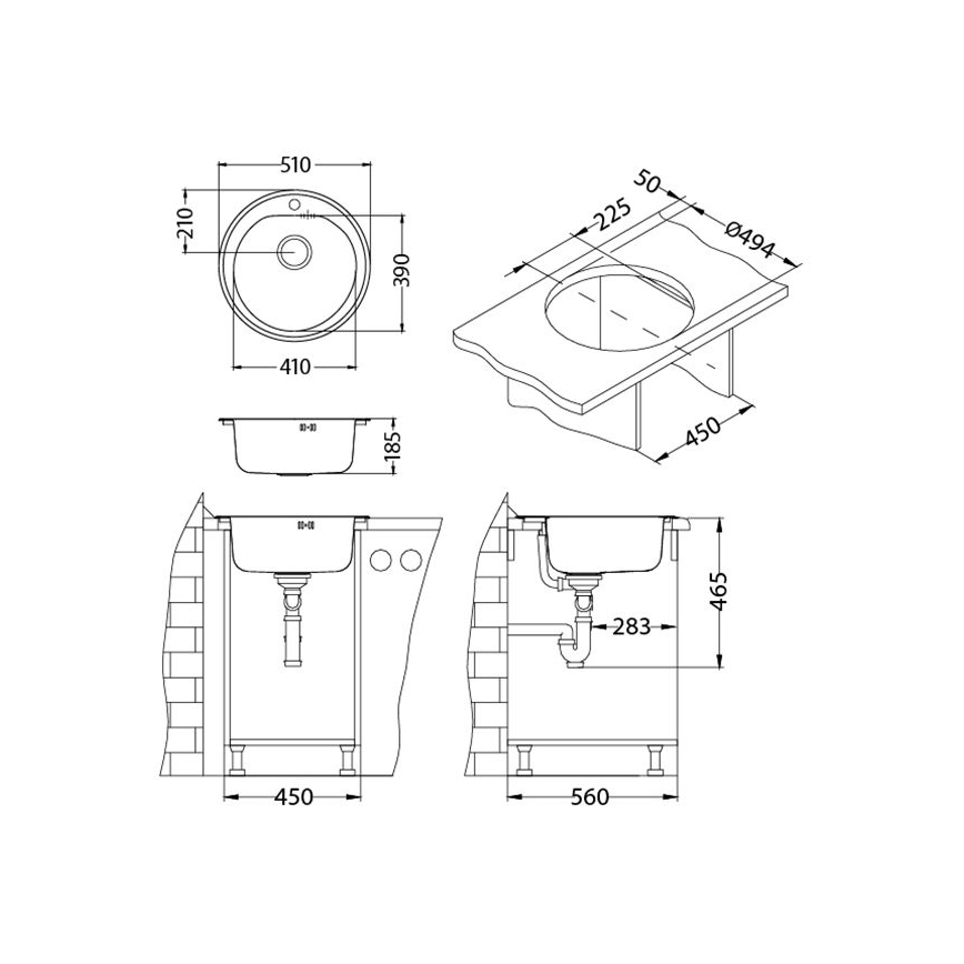 ALVEUS 1116756 - Kuhinjski sudoper FORM pr. 51 cm mat čelik/saten, dubina 18,5 cm
