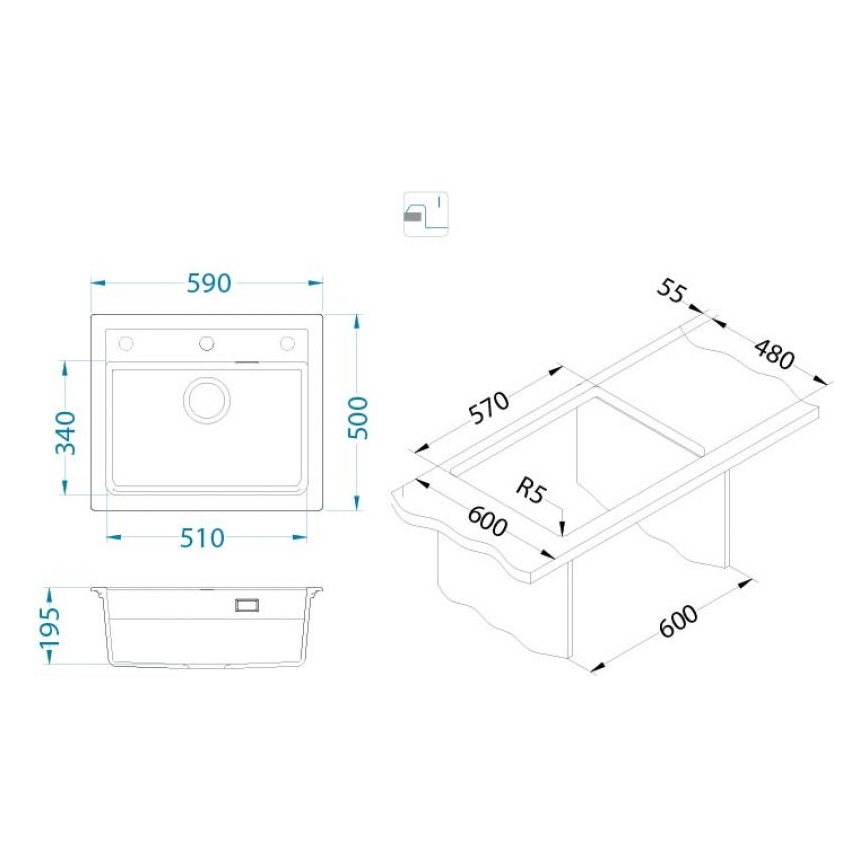 ALVEUS 1131994 - Kuhinjski sudoper ATROX 59x50 cm granit/bež