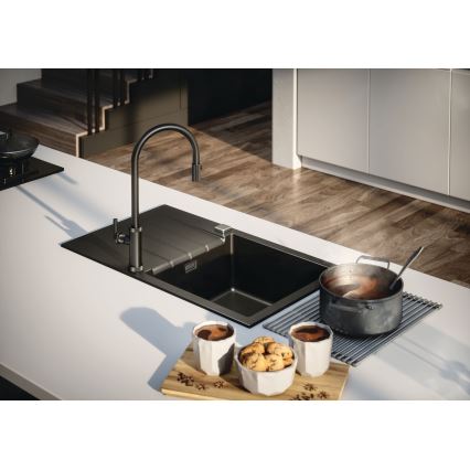 ALVEUS 1132179 - Slavina za sudoper s izvlačivom tuš slavinom NERINA 46,8 cm crna