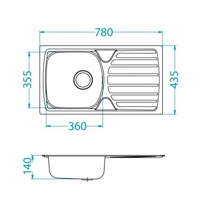 ALVEUS 1136539 - Kuhinjski sudoper BASIC 78x43,5 cm inox/satin, veliki otvor za odvod