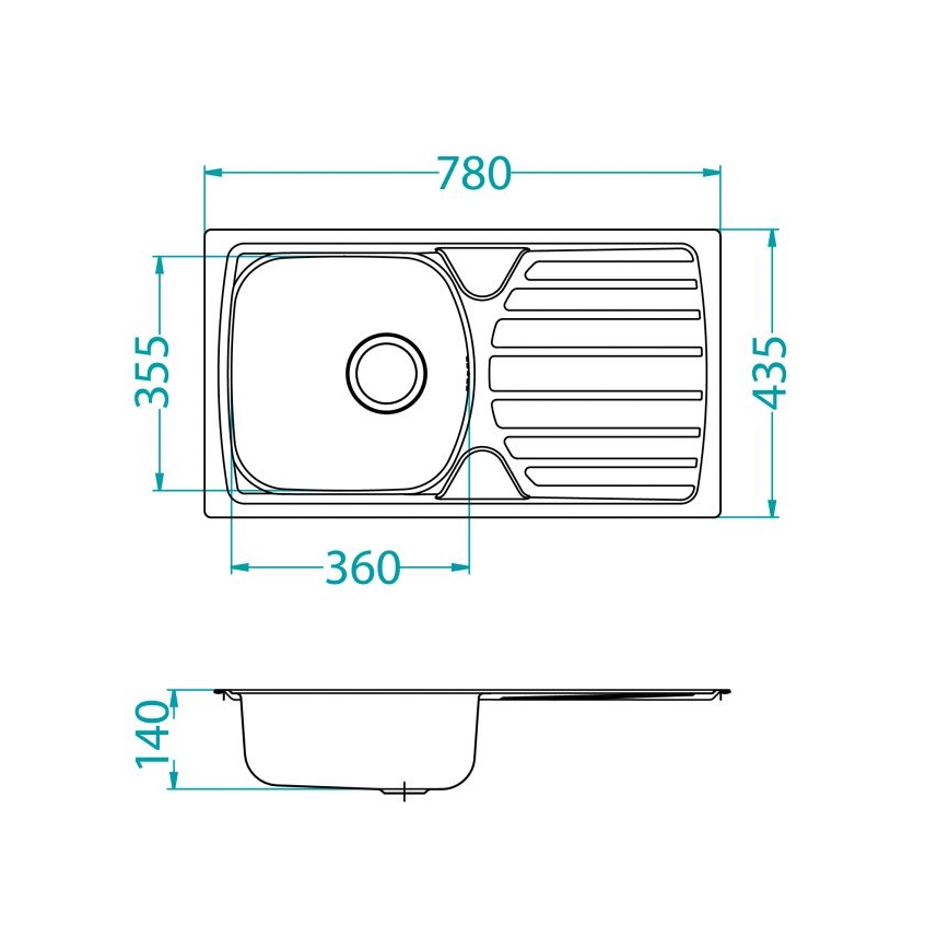 ALVEUS 1136539 - Kuhinjski sudoper BASIC 78x43,5 cm inox/satin, veliki otvor za odvod
