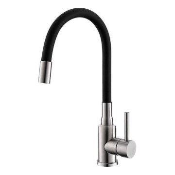 ALVEUS 1144432 - Slavina za sudoper s fleksibilnim vratom MINTAS 34 cm brušeni čelik/crna