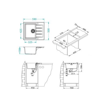 ALVEUS 1148158 - Kuhinjska sudopera CADIT 59x50 cm granit/crna