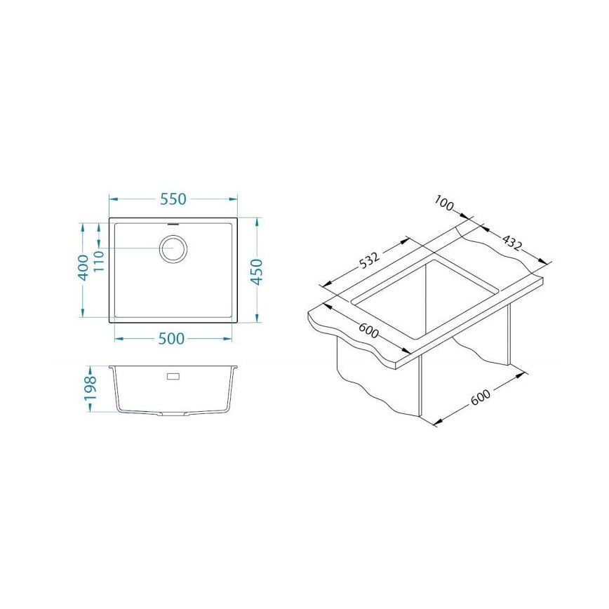 ALVEUS 1150057 - Kuhinjska sudopera OMNI 55x45 cm granit/crna