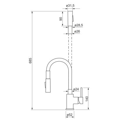 ALVEUS KI112111 - Kuhinjska miješalica s fleksibilnim izljevom i tušem BEA 47 cm sjajni krom/crna