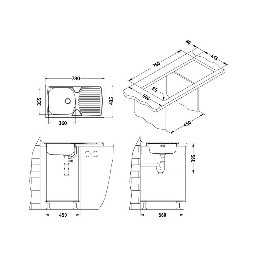 ALVEUS - Kuhinjski sudoper BASIC 78x43,5 cm inox/satin + kuhinjska miješalica VIOLA 36,7 cm brušeni inox