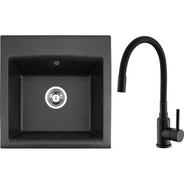 ALVEUS SETA23193 - Kuhinjski sudoper ATROX 50x50 cm + sudoper baterija s fleksibilnom cijevi MINTAS 34 cm granit/mat crna