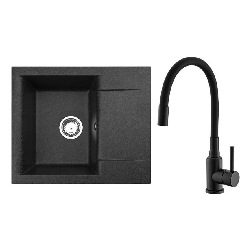 ALVEUS SETA23197 - Kuhinjski sudoper CADIT 59x50 cm + kuhinjska miješalica s fleksibilnim izljevom MINTAS 34 cm granit/mat crna