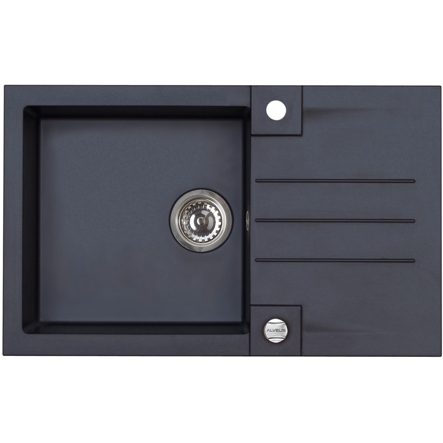 ALVEUS SETA23201 - Kuhinjski sudoper ROCK 78x48 cm + kuhinjska slavina s fleksibilnim izljevom MINTAS 34 cm granit/mat crna