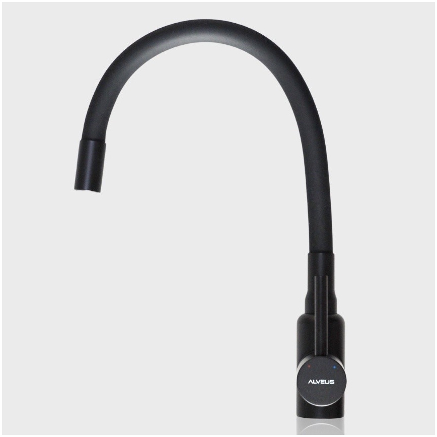 ALVEUS SETA23201 - Kuhinjski sudoper ROCK 78x48 cm + kuhinjska slavina s fleksibilnim izljevom MINTAS 34 cm granit/mat crna