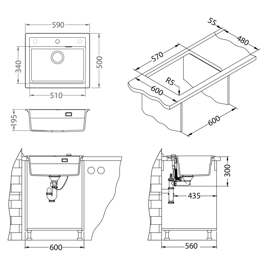 ALVEUS SETA23228 - Kuhinjski sudoper ATROX 59x50 cm + kuhinjska miješalica s fleksibilnim izljevom MINTAS 34 cm, granit/mat crna