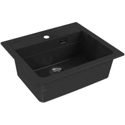 ALVEUS SETA23228 - Kuhinjski sudoper ATROX 59x50 cm + kuhinjska baterija s fleksibilnim okretom MINTAS 34 cm granit/mat crna