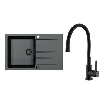 ALVEUS SETA23231 - Kuhinjski sudoper CADIT 79x50 cm + baterija za sudoper s fleksibilnom ručkom MINTAS 34 cm granit/mat crna