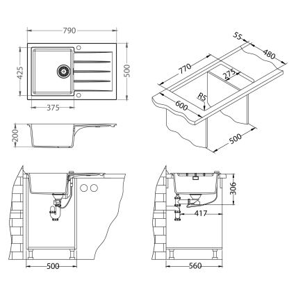 ALVEUS SETA23231 - Kuhinjski sudoper CADIT 79x50 cm + miješalica za sudoper s fleksibilnim izljevom MINTAS 34 cm granit/mat crna