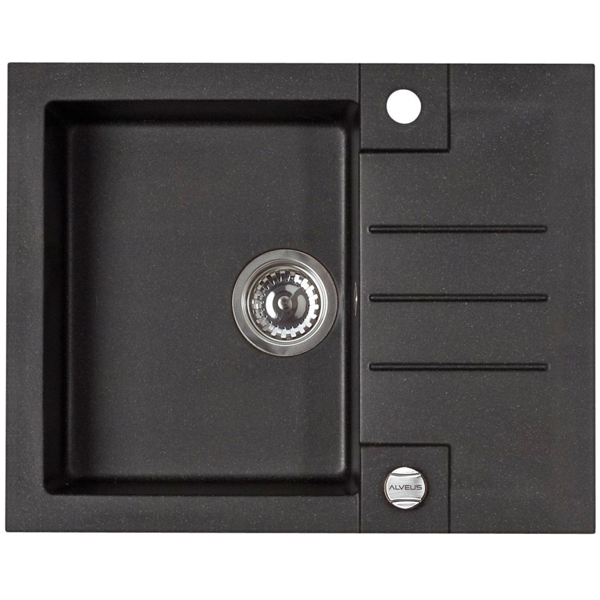 ALVEUS SETA23236 - Kuhinjski sudoper ROCK 59,5x47,5 cm + kuhinjska miješalica s fleksibilnim izljevom MINTAS 34 cm granit/matna crna