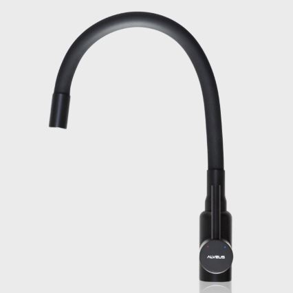 ALVEUS SETA23236 - Kuhinjski sudoper ROCK 59,5x47,5 cm + kuhinjska miješalica s fleksibilnim izljevom MINTAS 34 cm granit/matna crna