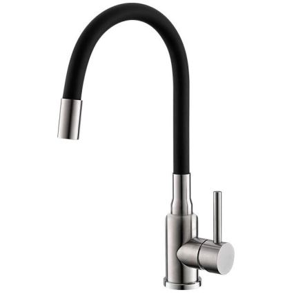 ALVEUS SETA24019 - Klasični kuhinjski sudoper 80x60 cm + kuhinjska armatura s fleksibilnom cijevi MINTAS 34 cm od satiniranog nehrđajućeg čelika/crna