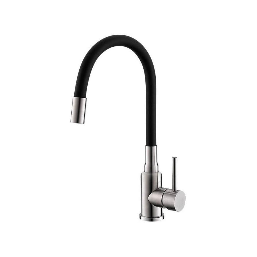 ALVEUS SETA24019 - Klasični kuhinjski sudoper 80x60 cm + kuhinjska armatura s fleksibilnom cijevi MINTAS 34 cm od satiniranog nehrđajućeg čelika/crna