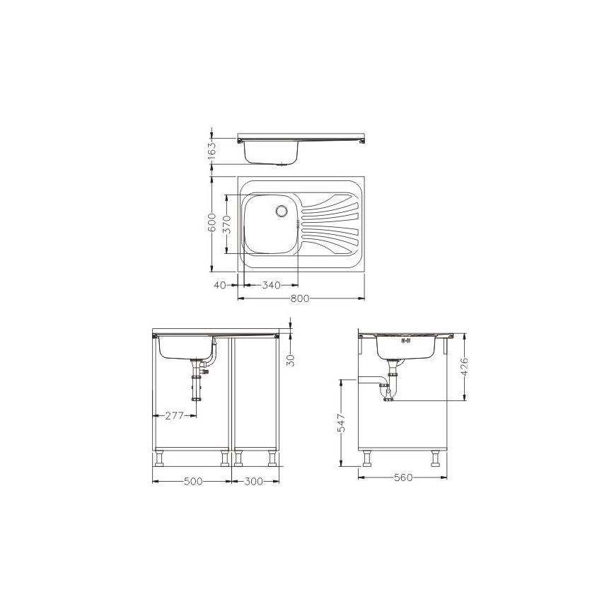 ALVEUS SETA24019 - Klasični kuhinjski sudoper 80x60 cm + kuhinjska armatura s fleksibilnom cijevi MINTAS 34 cm od satiniranog nehrđajućeg čelika/crna
