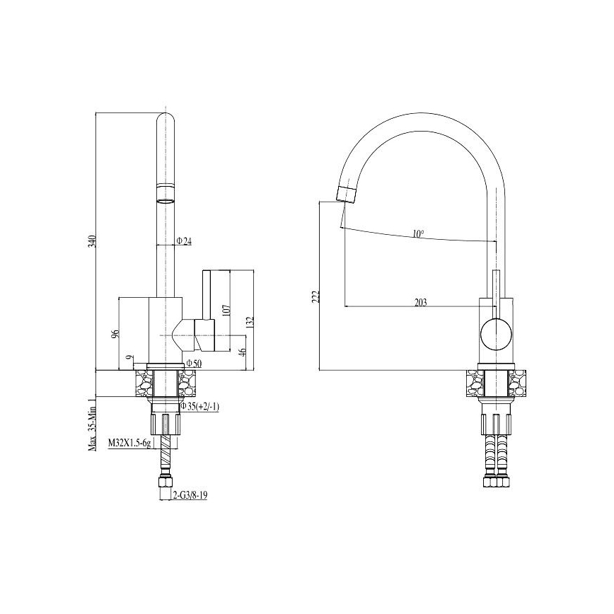 ALVEUS SETA737 - Kuhinjski sudoper CORTINA 50x45 cm + kuhinjska miješalica s fleksibilnim izljevom TONIA 29,5 cm granit/matna crna