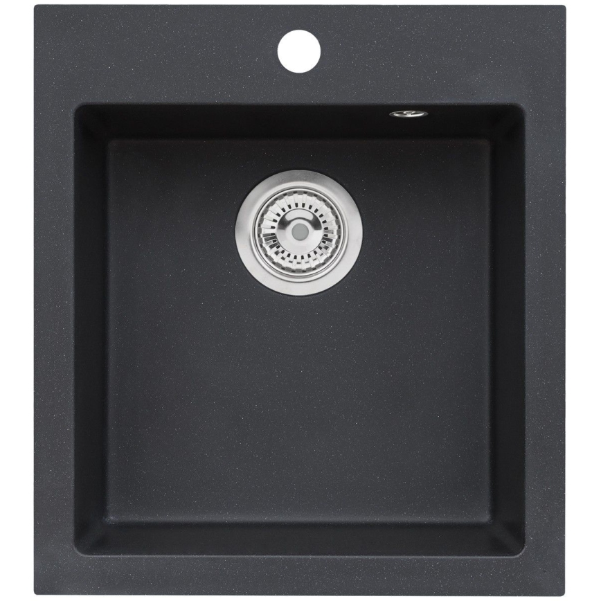 ALVEUS SETA737 - Kuhinjski sudoper CORTINA 50x45 cm + slavina s fleksibilnim izvodom TONIA 29,5 cm granit/mat crna