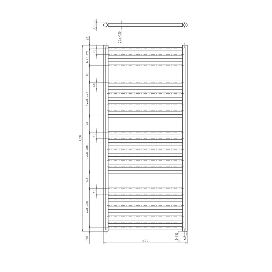 Aqualine - Električni kupaonski radijator DIRECT-E 400W 132x45 cm mat crna
