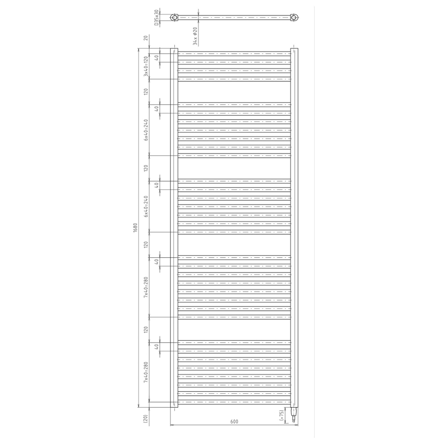 Aqualine - Električni kupaonski radijator DIRECT-E 800W 168x60 cm bijela