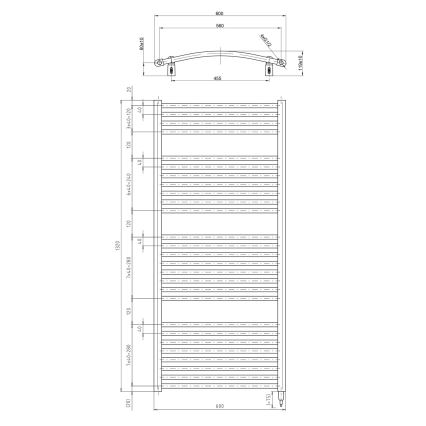Aqualine - Električni kupaonski radijator ORBIT-E 600W 132x60 cm, bijeli, okrugli
