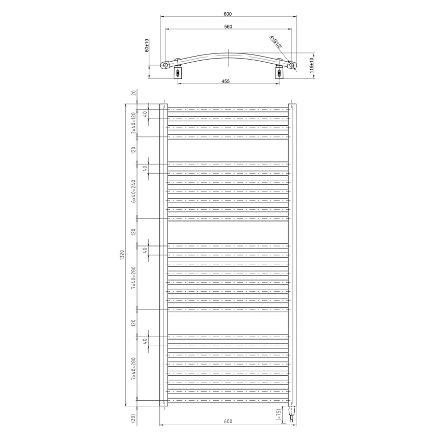 Aqualine - Električni kupaonski radijator ORBIT-E 600W 132x60 cm, bijeli, okrugli