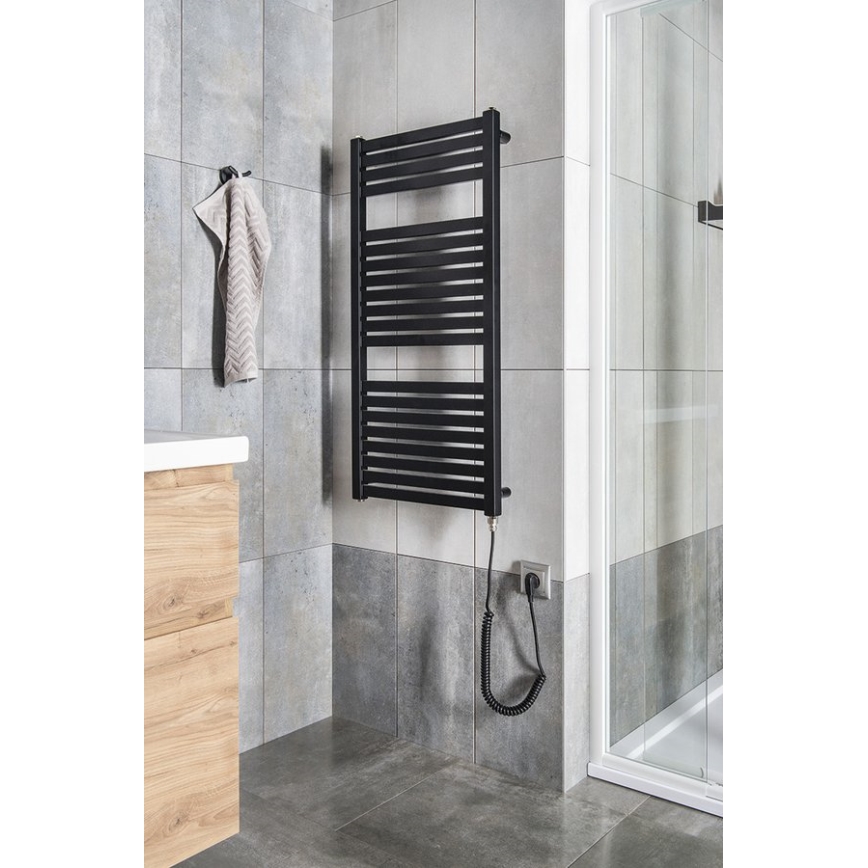 Aqualine - Električni kupaonski radijator TONDI-E 300W/230V 97 cm mat crni ravni