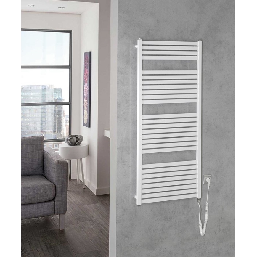 Aqualine - Električni kupaonski radijator TONDI-E 600W/230V 133 cm bijeli ravni