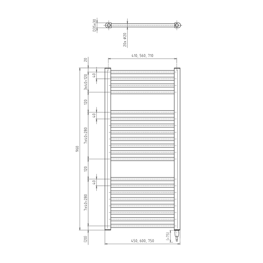 Aqualine - Kupaonski električni radijator DIRECT-E 300W/230V 96 cm bijela ravni