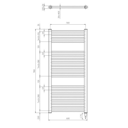 Aqualine - Kupaonski električni radijator DIRECT-E 400W/230V 96 cm mat crna ravni