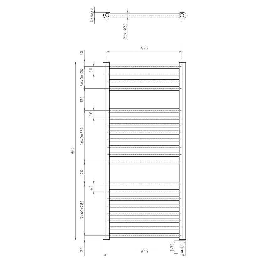 Aqualine - Kupaonski električni radijator DIRECT-E 400W/230V 96 cm mat crna ravni