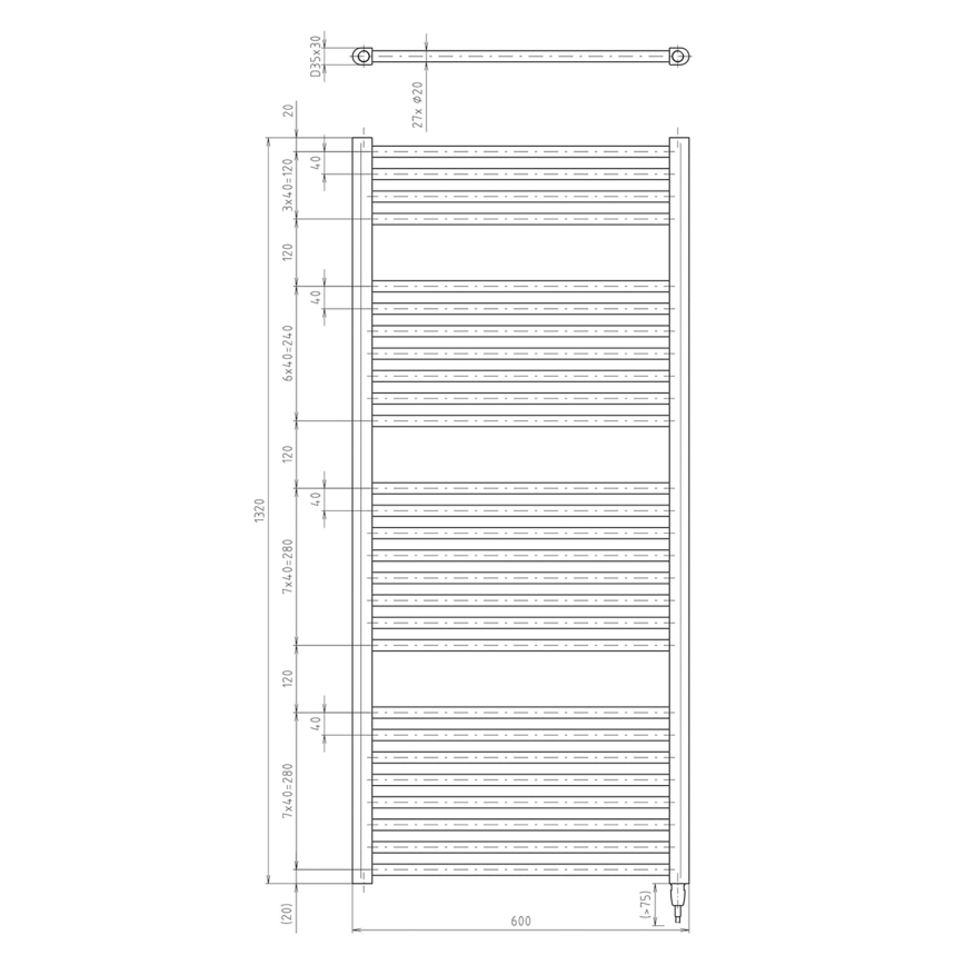 Aqualine - Kupaonski električni radijator DIRECT-E 600W/230V 132 cm mat crna ravni