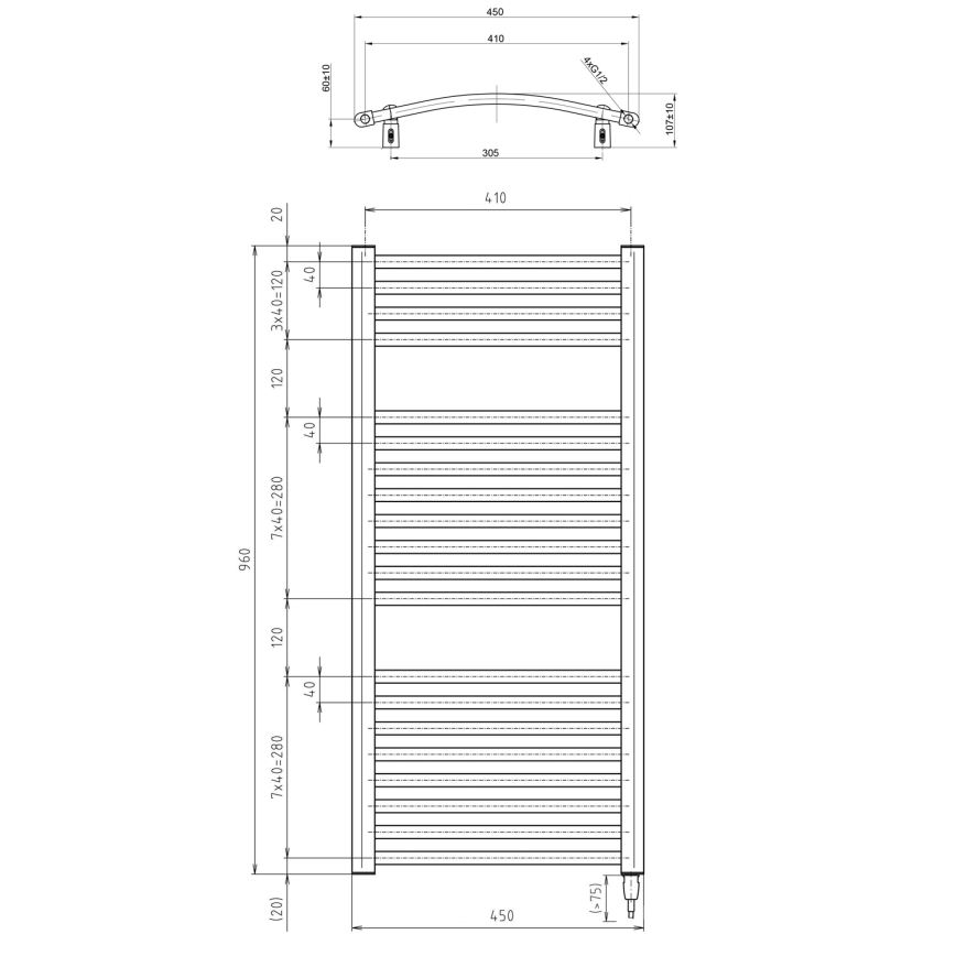 Aqualine - Kupaonski električni radijator ORBIT-E 300W/230V 96 cm bijela oble