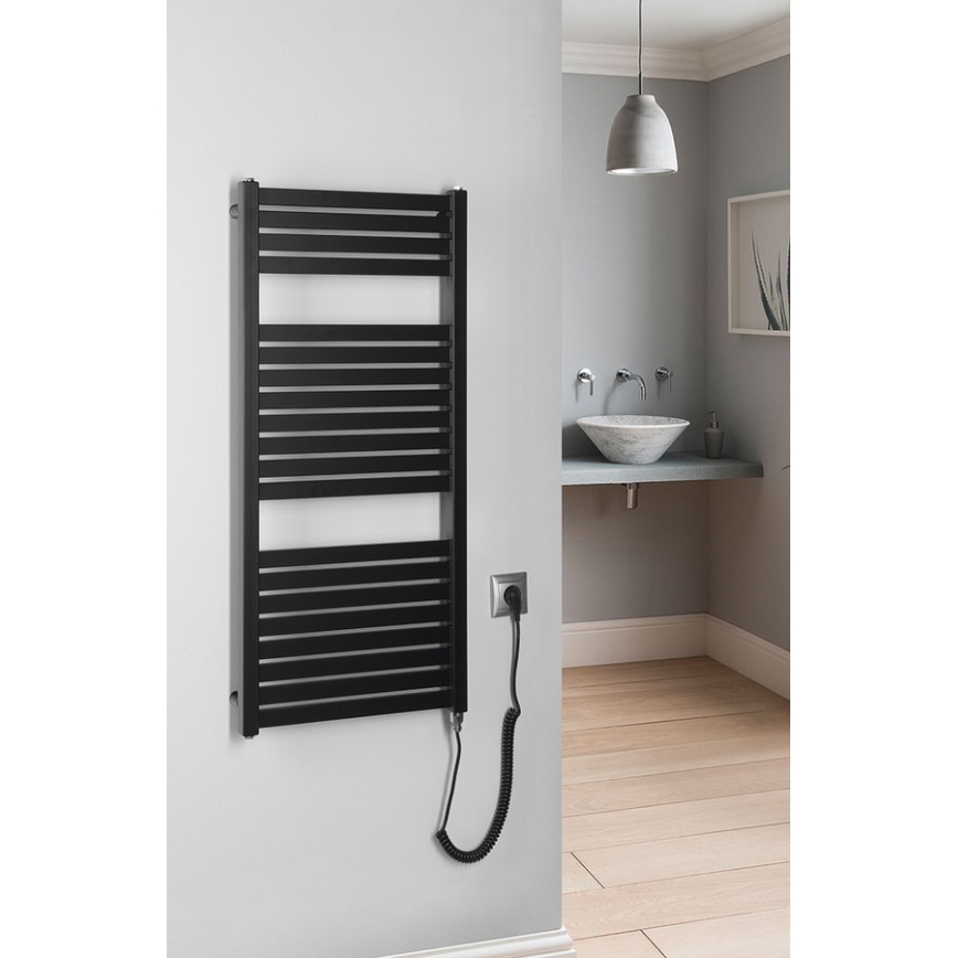 Aqualine - Kupaonski električni radijator TONDI-E 300W/230V 97 cm mat crna ravni