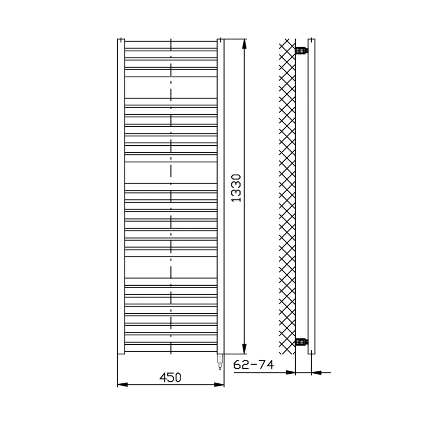 Aqualine - Kupaonski električni radijator TONDI-E 500W/230V 133 cm mat crna ravni