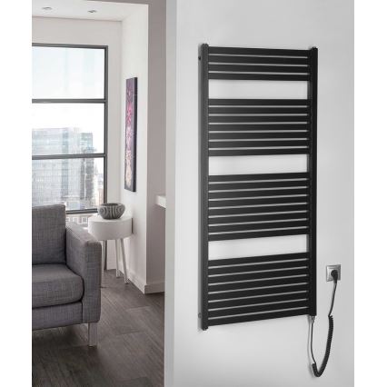Aqualine - Kupaonski električni radijator TONDI-E 600W/230V 133 cm mat crna ravni