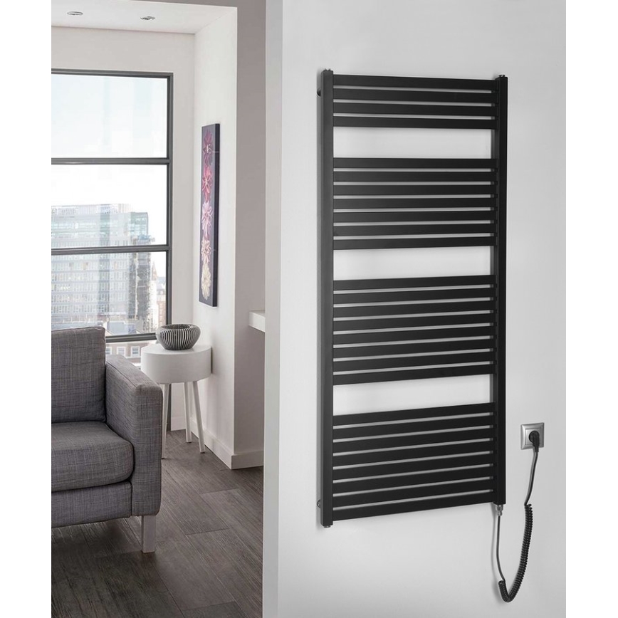 Aqualine - Kupaonski električni radijator TONDI-E 600W/230V 133 cm mat crna ravni