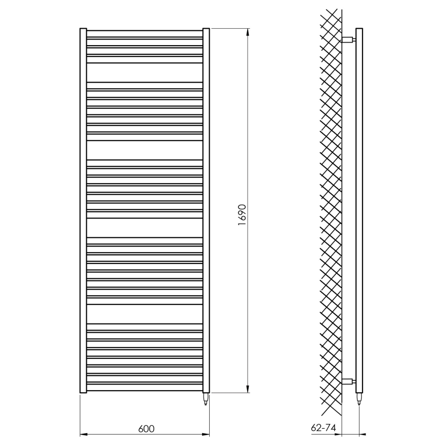Aqualine - Kupaonski električni radijator TONDI-E 800W/230V 169 cm mat crna ravni