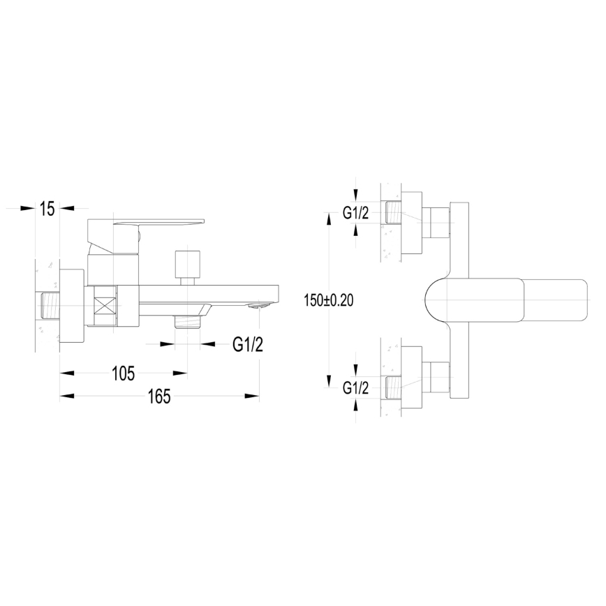 Aqualine - Miješalica za kadu DAPHNE, sjajni krom