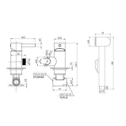 Aqualine - Baterija za bide s tušem za podžbuknu ugradnju mat crna