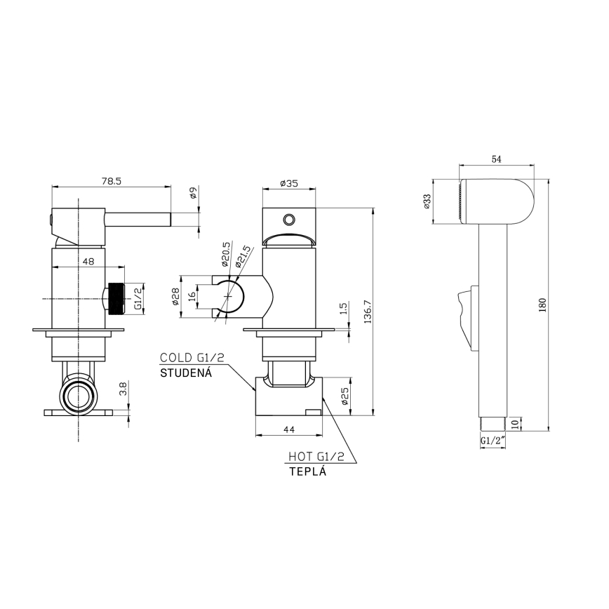 Aqualine - Baterija za bide s tušem za podžbuknu ugradnju mat crna