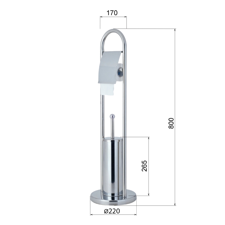 Aqualine - Stojeća WC četka s držačem toaletnog papira SAMBA 80x22 cm sjajni krom