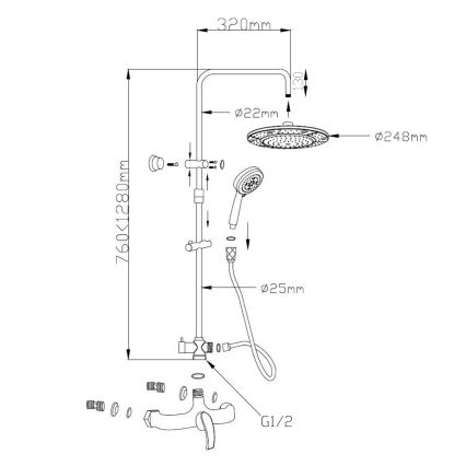 Aqualine - tuš set s miješalicom KASIOPEA, sjajni krom