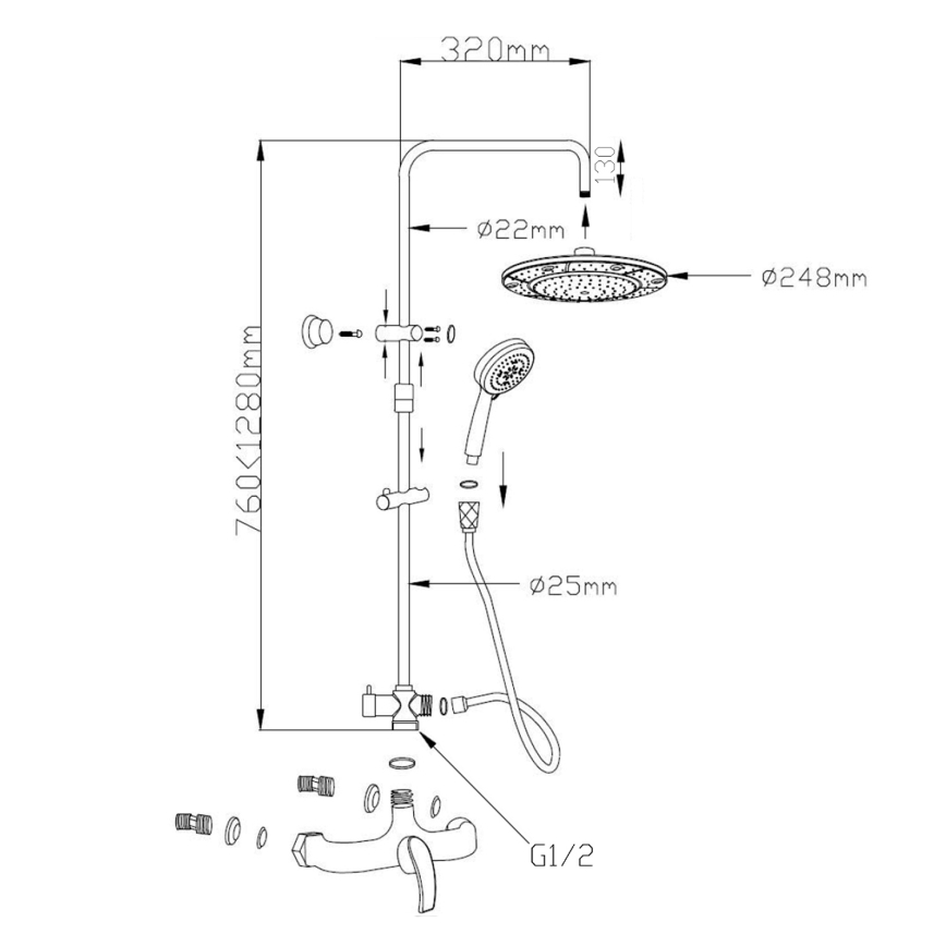 Aqualine - tuš set s miješalicom KASIOPEA, sjajni krom