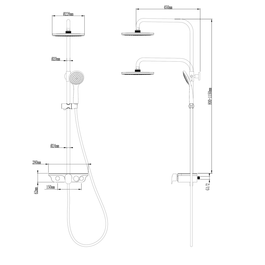 Aqualine - Tuš set s miješalicom, sjajni krom/bijela