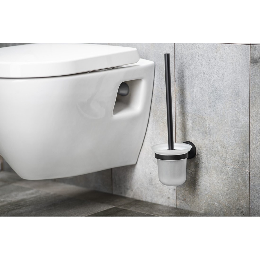 Aqualine - Zidna četka za WC SAMBA mliječno staklo/mat crna